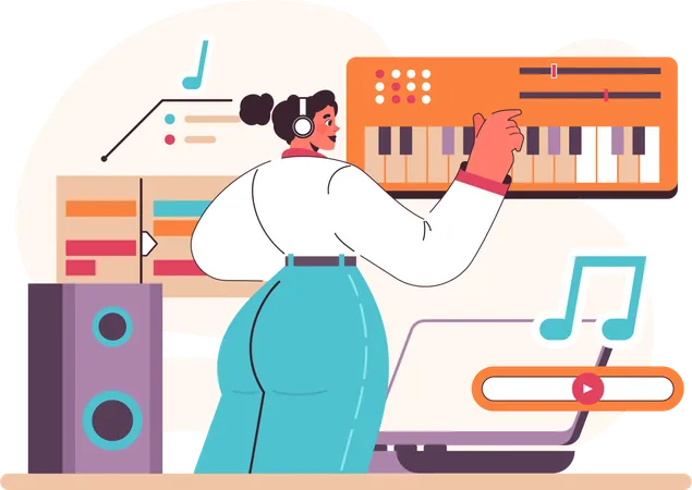 Woman is playing piano  Illustration
