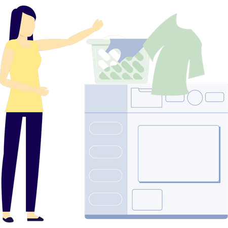 Woman is pointing basket cloths  Illustration