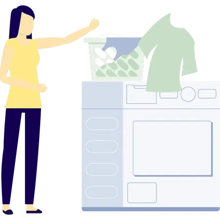 Woman is pointing basket cloths  Illustration