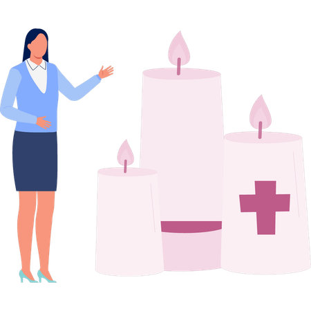 Woman is pointing burning candle  Illustration