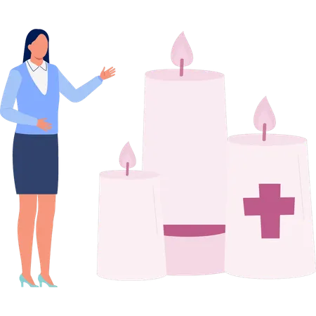 Woman is pointing burning candle  Illustration