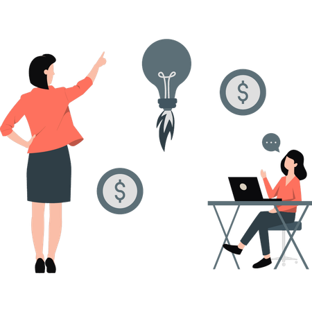 Woman is pointing business solution ideas  Illustration