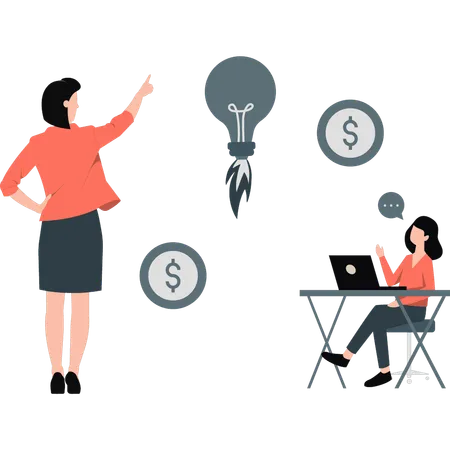 Woman is pointing business solution ideas  Illustration