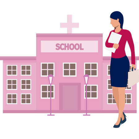Woman is pointing Christian School  Illustration