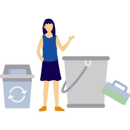 Woman is pointing cleaning brush  Illustration