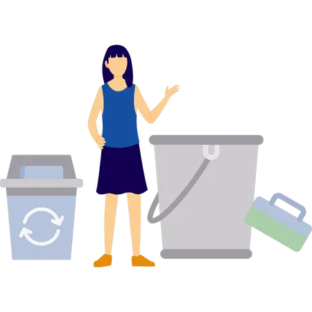 Woman is pointing cleaning brush  Illustration