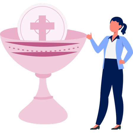 Woman is pointing cross trophy  Illustration