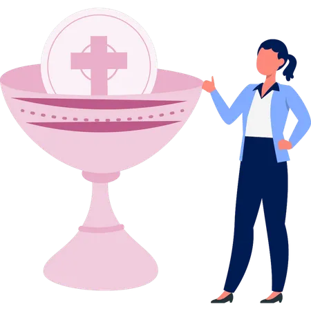 Woman is pointing cross trophy  Illustration