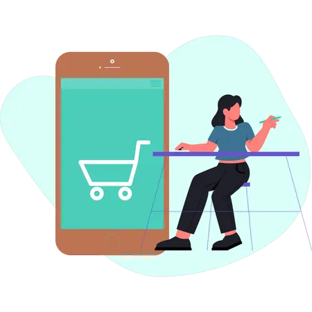 Woman is pointing online shopping  Illustration