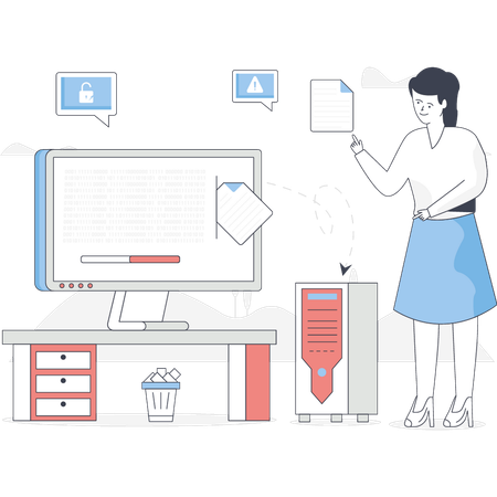 Woman is pointing paper document  Illustration