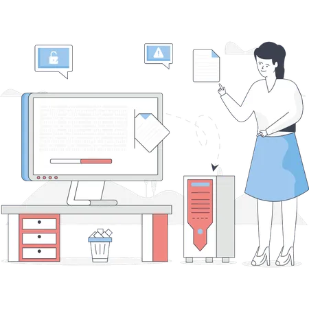 Woman is pointing paper document  Illustration