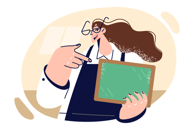 Woman is pointing towards blackboard  Illustration