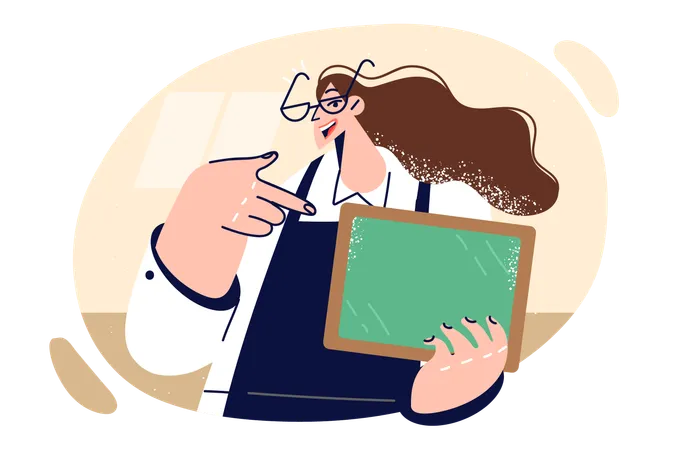 Woman is pointing towards blackboard  Illustration