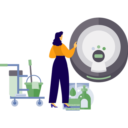 Woman is pointing washing machine  Illustration