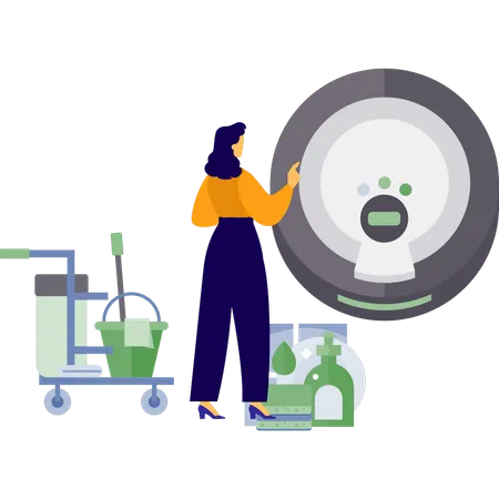 Woman is pointing washing machine  Illustration