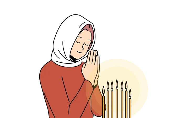 Woman is praying in church  일러스트레이션