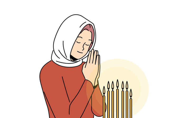 Woman is praying in church  Illustration