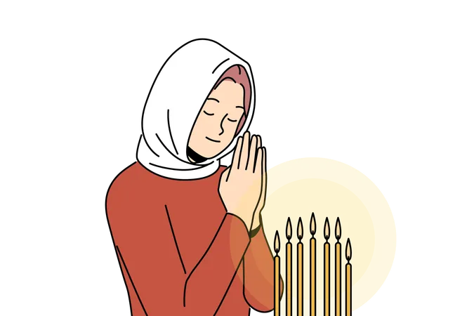 Woman is praying in church  Illustration