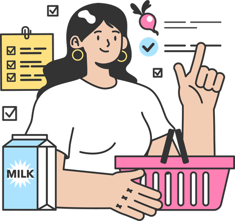 Woman is preparing shopping list  Illustration