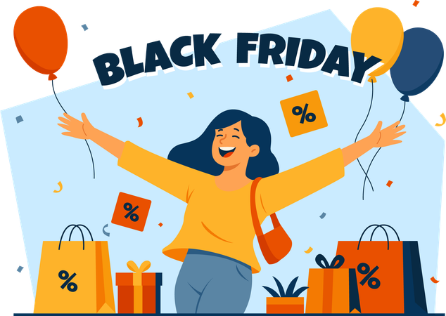 Woman is preparing to hunt for shopping discounts  Illustration