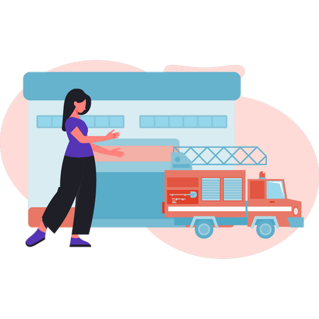 Woman is presenting ambulance van  Illustration