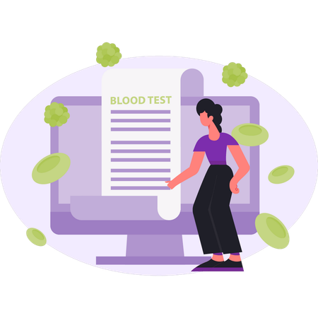 Woman is presenting blood test report  Illustration