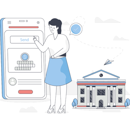 Woman is presenting mobile banking  Illustration