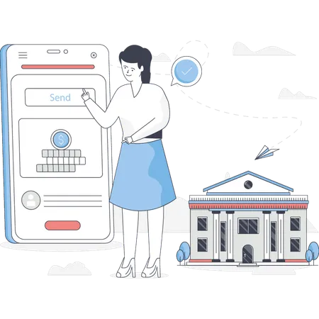 Woman is presenting mobile banking  Illustration