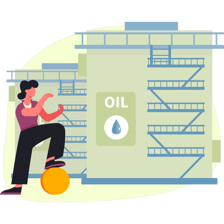 Woman is presenting oil unit  Illustration