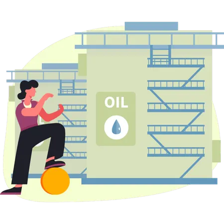 Woman is presenting oil unit  Illustration