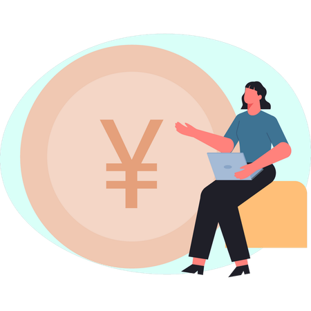 Woman is presenting yan coin  Illustration