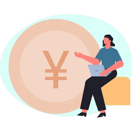 Woman is presenting yan coin  Illustration