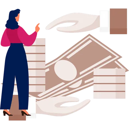 The Girl Is Pointing To The Cash Illustration
