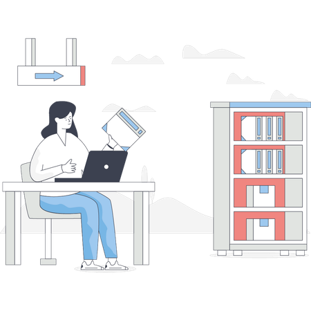 Woman is reading book in library  Illustration