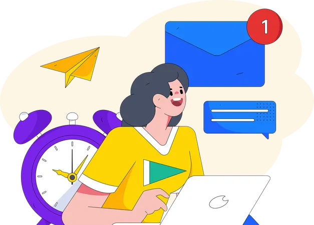 Woman is reading unread mails  Illustration