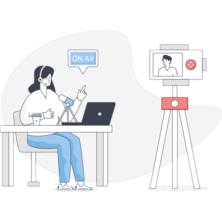 Woman is recording podcast on camera  Illustration