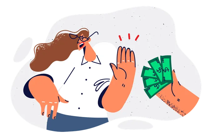 Woman is refusing to take bribe money  Illustration