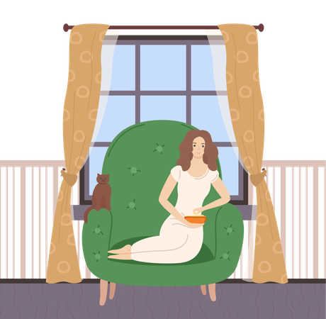 Woman is relaxing on her couch  Illustration