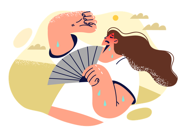 Woman is relaxing while using handfan  Illustration