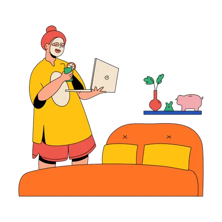 Woman Is Resting And Watching A Movie  Illustration