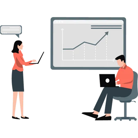 Woman is reviewing board line chart  Illustration