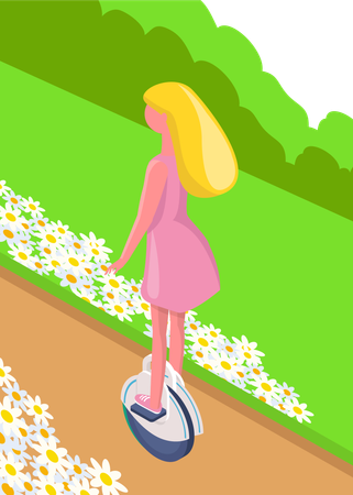 Woman is riding segway in park  Illustration