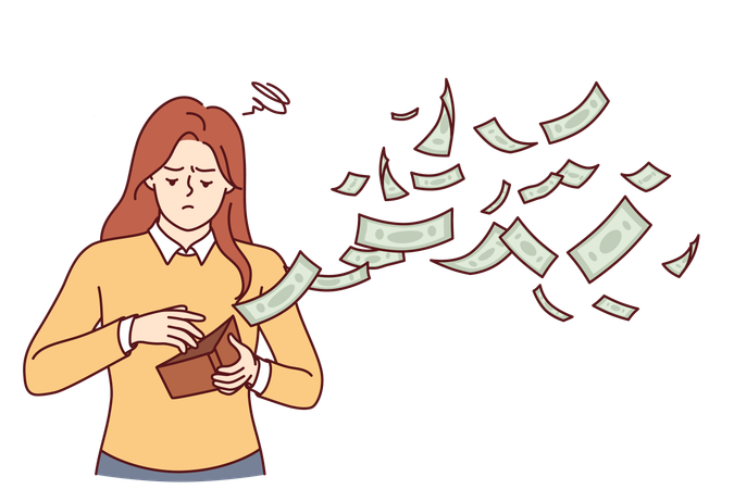 Woman is sad due to huge expenses  Illustration