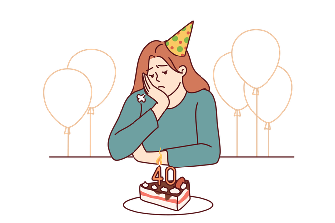 Woman is sad on her birthday  Illustration