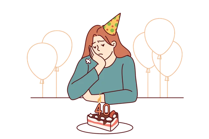 Woman is sad on her birthday  Illustration