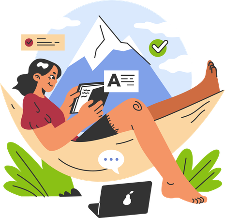 Woman is sharing mails from beach  Illustration