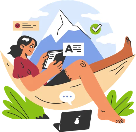 Woman is sharing mails from beach  Illustration