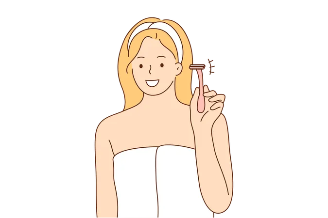 Woman is shaving her body hair  Illustration