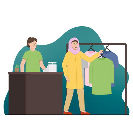 Woman is shopping for clothes on Ramadan  Illustration