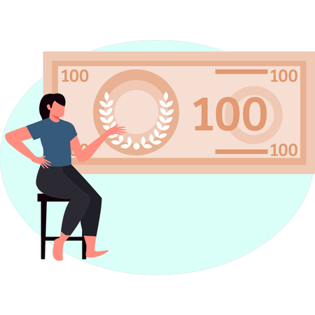 Woman is showing money  Illustration